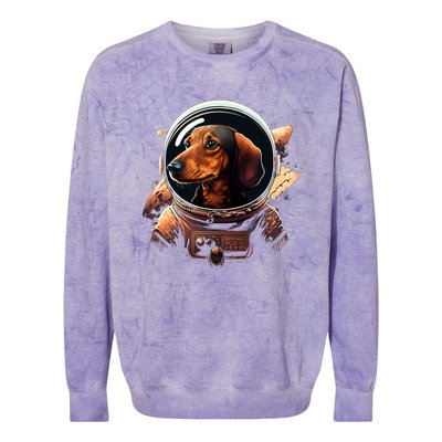 Outer Space Dachshund On Galaxy Astronaut Dachshund Great Gift Colorblast Crewneck Sweatshirt