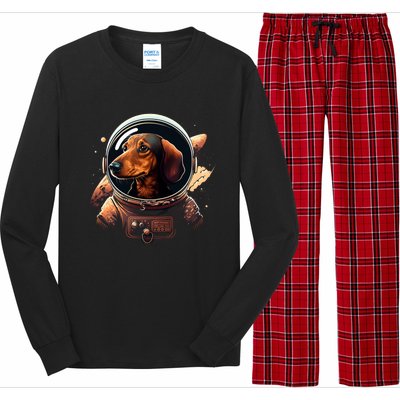 Outer Space Dachshund On Galaxy Astronaut Dachshund Great Gift Long Sleeve Pajama Set