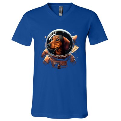 Outer Space Dachshund On Galaxy Astronaut Dachshund Great Gift V-Neck T-Shirt