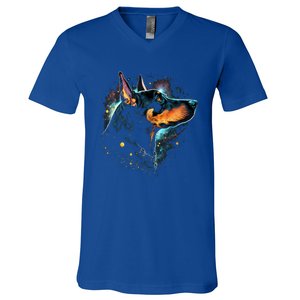 Outer Space Dobern On Galaxy Astronaut Dobern Gift V-Neck T-Shirt