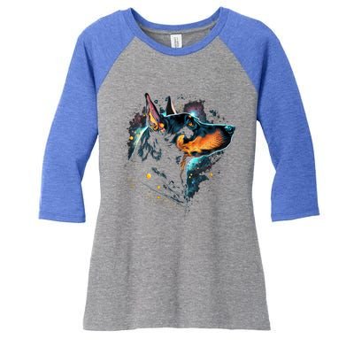 Outer Space Dobern On Galaxy Astronaut Dobern Gift Women's Tri-Blend 3/4-Sleeve Raglan Shirt