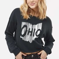 Ohio State Distressed Cropped Pullover Crew