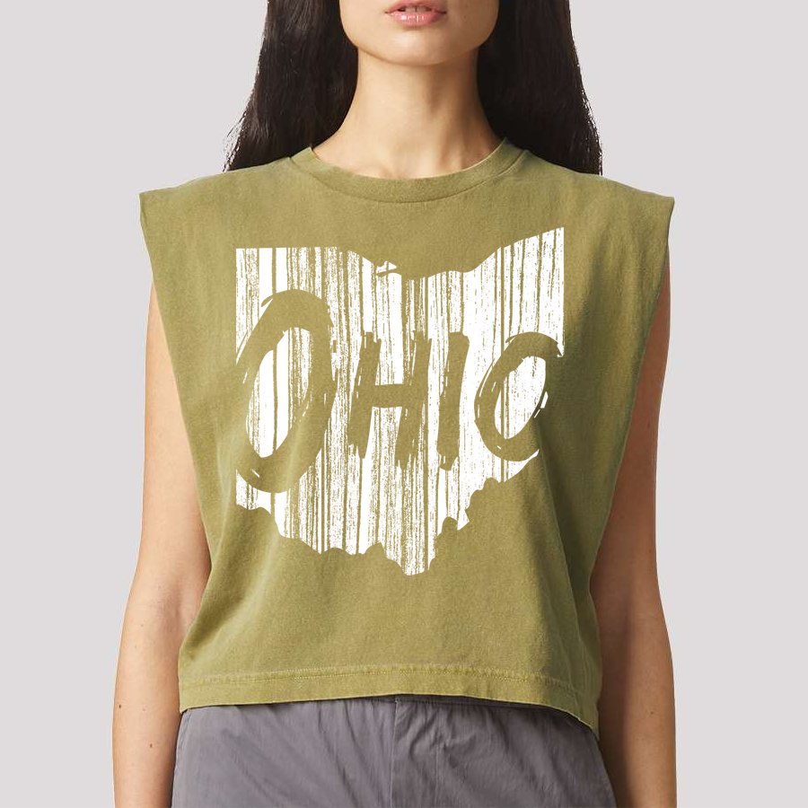 Ohio State Distressed Garment-Dyed Women's Muscle Tee