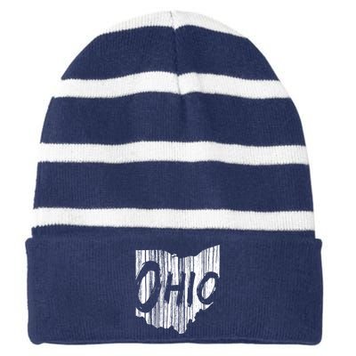 Ohio State Distressed Striped Beanie with Solid Band