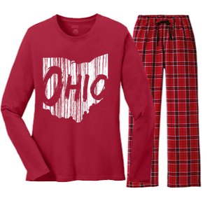 Ohio State Distressed Women's Long Sleeve Flannel Pajama Set 