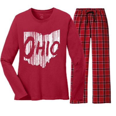 Ohio State Distressed Women's Long Sleeve Flannel Pajama Set 