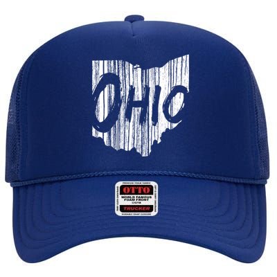 Ohio State Distressed High Crown Mesh Back Trucker Hat