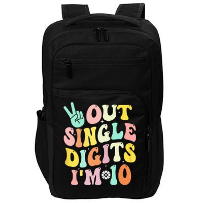 Out Single Digits Im 10 Funny Vintage Design Groovy Impact Tech Backpack