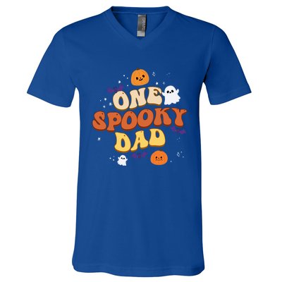 One Spooky Dad Boo Halloween Cute Family Matching Group Gift V-Neck T-Shirt