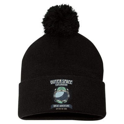 Outer Space Exploration Great Adventure Pom Pom 12in Knit Beanie