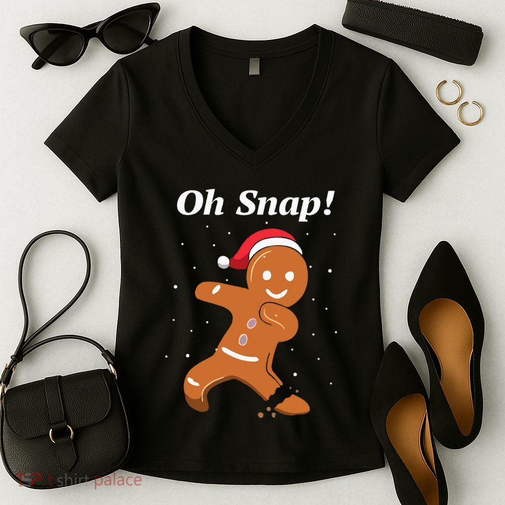 Oh Snap Funny Gingerbread Merry Christmas Cookie Women's V-Neck T-Shirt