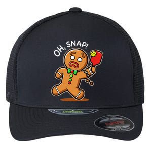 Oh Snap Funny Gingerbread Man Playing Pickleball Flexfit Unipanel Trucker Cap