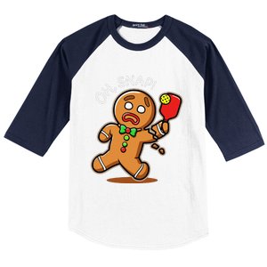 Oh Snap Funny Gingerbread Man Playing Pickleball Baseball Sleeve Shirt