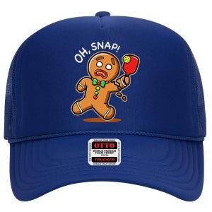 Oh Snap Funny Gingerbread Man Playing Pickleball High Crown Mesh Back Trucker Hat