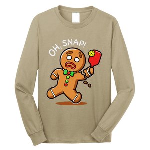 Oh Snap Funny Gingerbread Man Playing Pickleball Long Sleeve Shirt