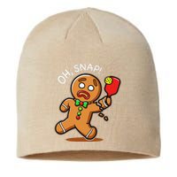 Oh Snap Funny Gingerbread Man Playing Pickleball Sustainable Beanie