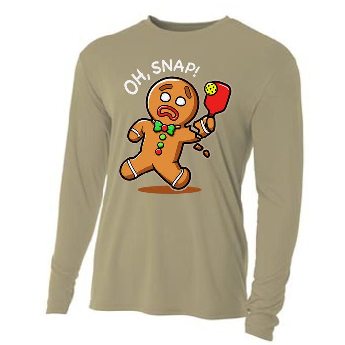 Oh Snap Funny Gingerbread Man Playing Pickleball Cooling Performance Long Sleeve Crew