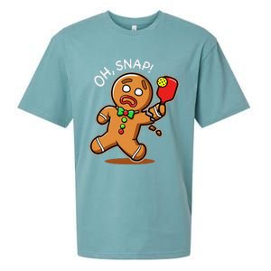 Oh Snap Funny Gingerbread Man Playing Pickleball Sueded Cloud Jersey T-Shirt