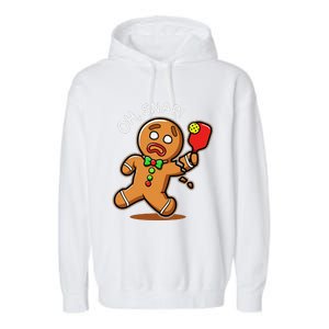 Oh Snap Funny Gingerbread Man Playing Pickleball Garment-Dyed Fleece Hoodie