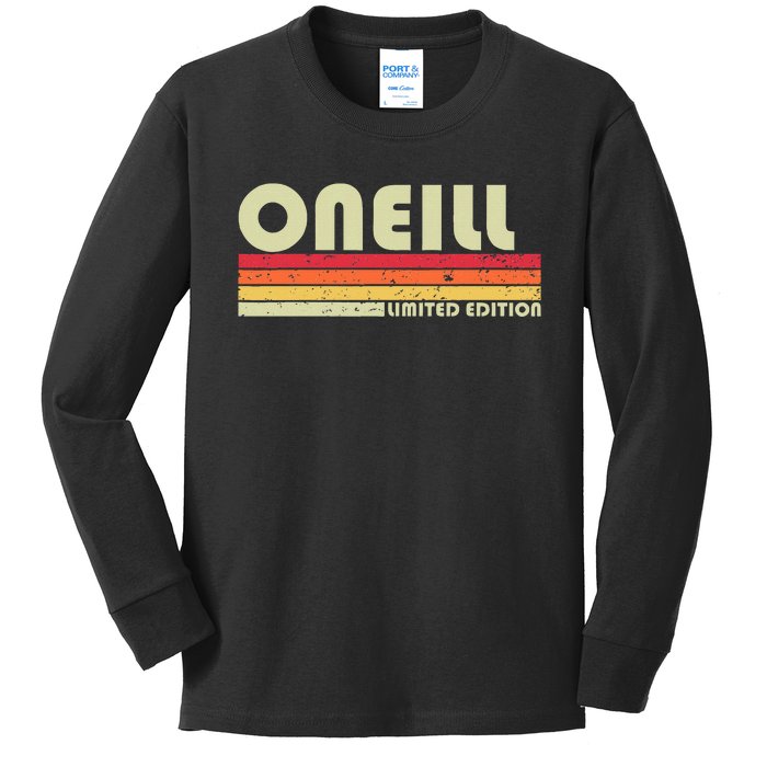 Oneill Surname Funny Retro Vintage 80s 90s Birthday Reunion Kids Long Sleeve Shirt