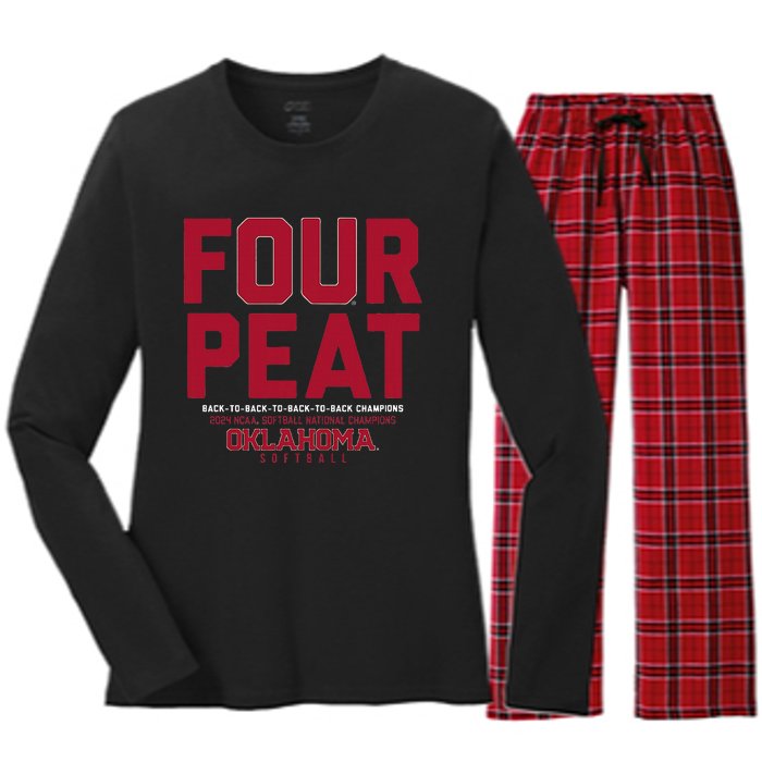 Oklahoma Softball Fourpeat Champs Women's Long Sleeve Flannel Pajama Set 