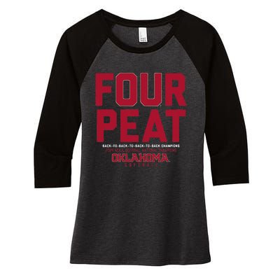 Oklahoma Softball Fourpeat Champs Women's Tri-Blend 3/4-Sleeve Raglan Shirt