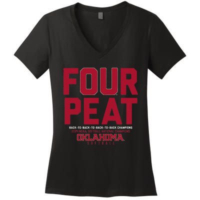 Oklahoma Softball Fourpeat Champs Women's V-Neck T-Shirt