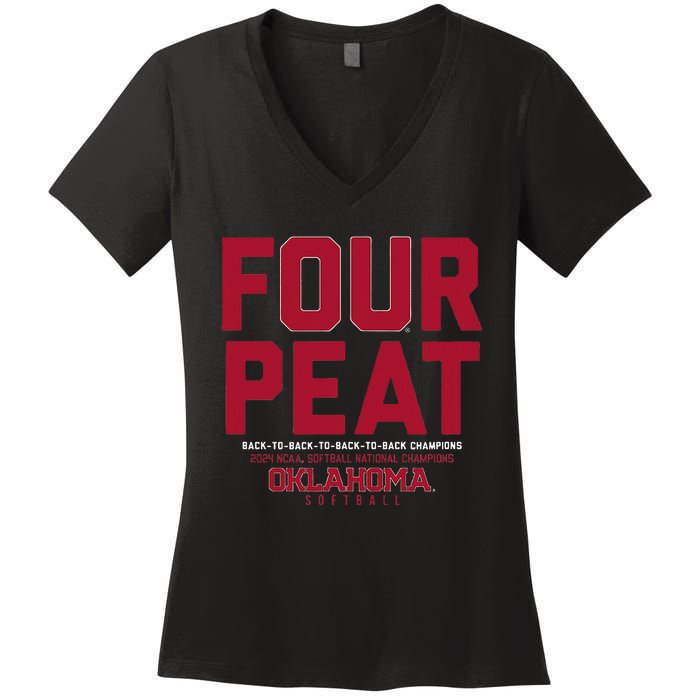 Oklahoma Softball Fourpeat Champs Women's V-Neck T-Shirt