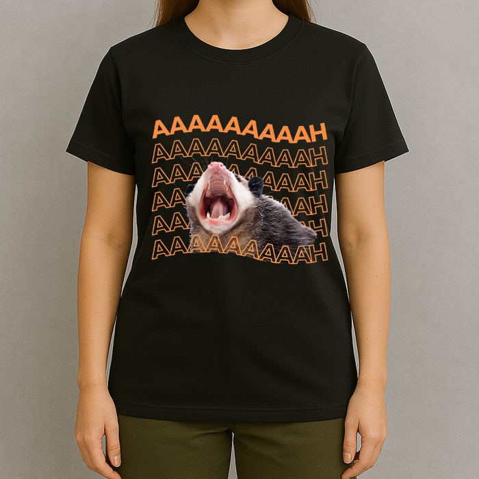 Opossum Screaming Funny Possum Trash Cat Meme T-Shirt