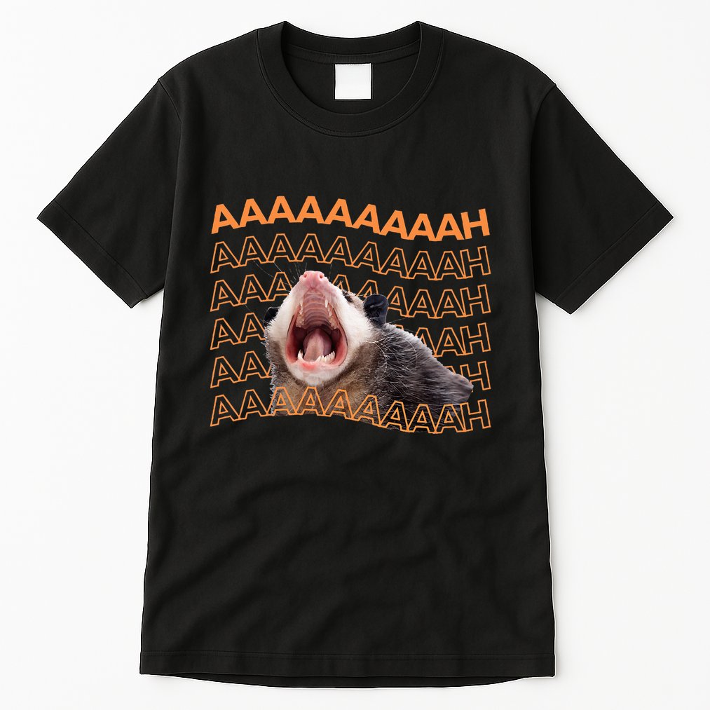 Opossum Screaming Funny Possum Trash Cat Meme Tall T-Shirt