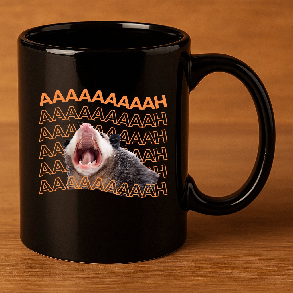 Opossum Screaming Funny Possum Trash Cat Meme 11oz C Handle Ceramic Mug