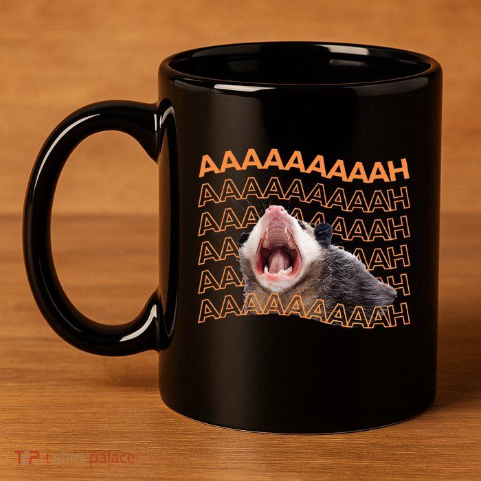 Opossum Screaming Funny Possum Trash Cat Meme 11oz C Handle Ceramic Mug