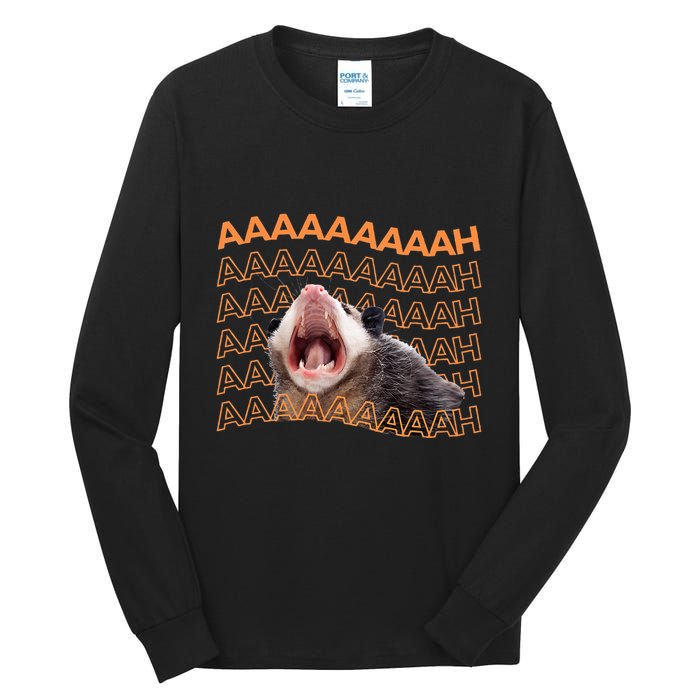 Opossum Screaming Funny Possum Trash Cat Meme Tall Long Sleeve T-Shirt