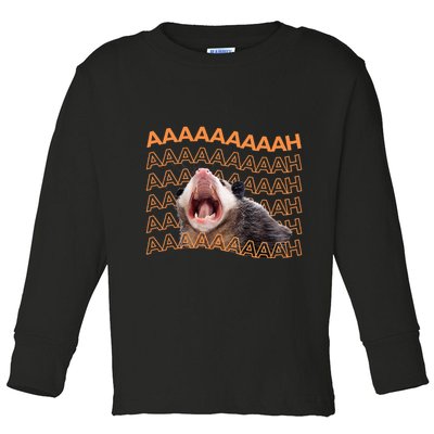 Opossum Screaming Funny Possum Trash Cat Meme Toddler Long Sleeve Shirt