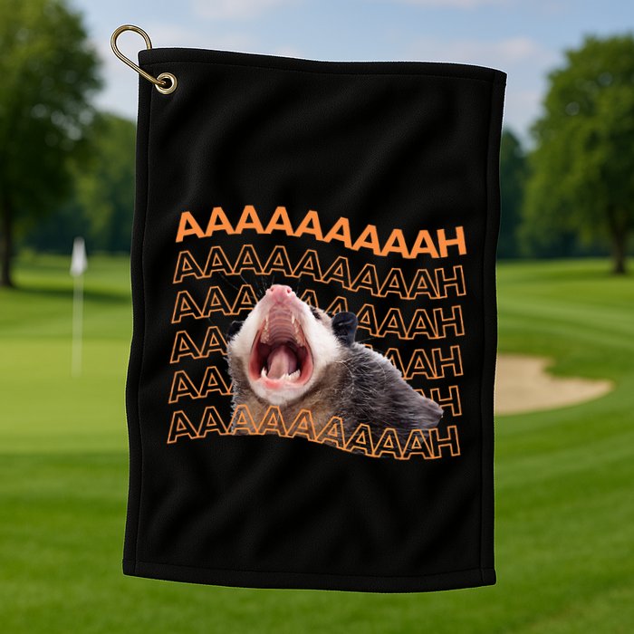 Opossum Screaming Funny Possum Trash Cat Meme Golf Towel