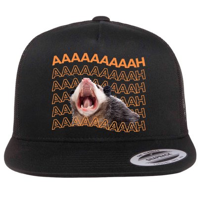 Opossum Screaming Funny Possum Trash Cat Meme Flat Bill Trucker Hat