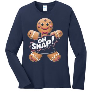 Oh Snap Funny Gingerbread Man Christmas Humor Ladies Long Sleeve Shirt