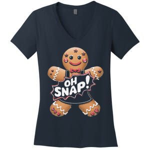 Oh Snap Funny Gingerbread Man Christmas Humor Women's V-Neck T-Shirt