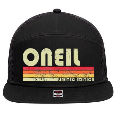 Oneil Surname Funny Retro Vintage 80s 90s Gifts 7 Panel Mesh Trucker Snapback Hat