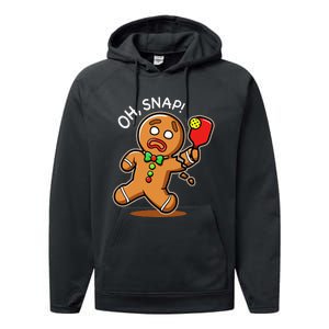 Oh Snap Funny Gingerbread Man Playing Pickleball Performance Fleece Hoodie