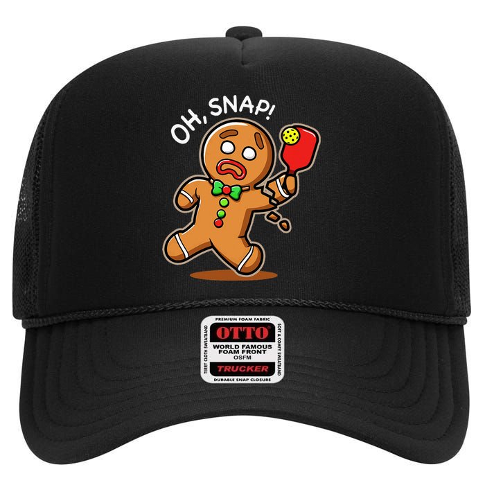 Oh Snap Funny Gingerbread Man Playing Pickleball High Crown Mesh Back Trucker Hat