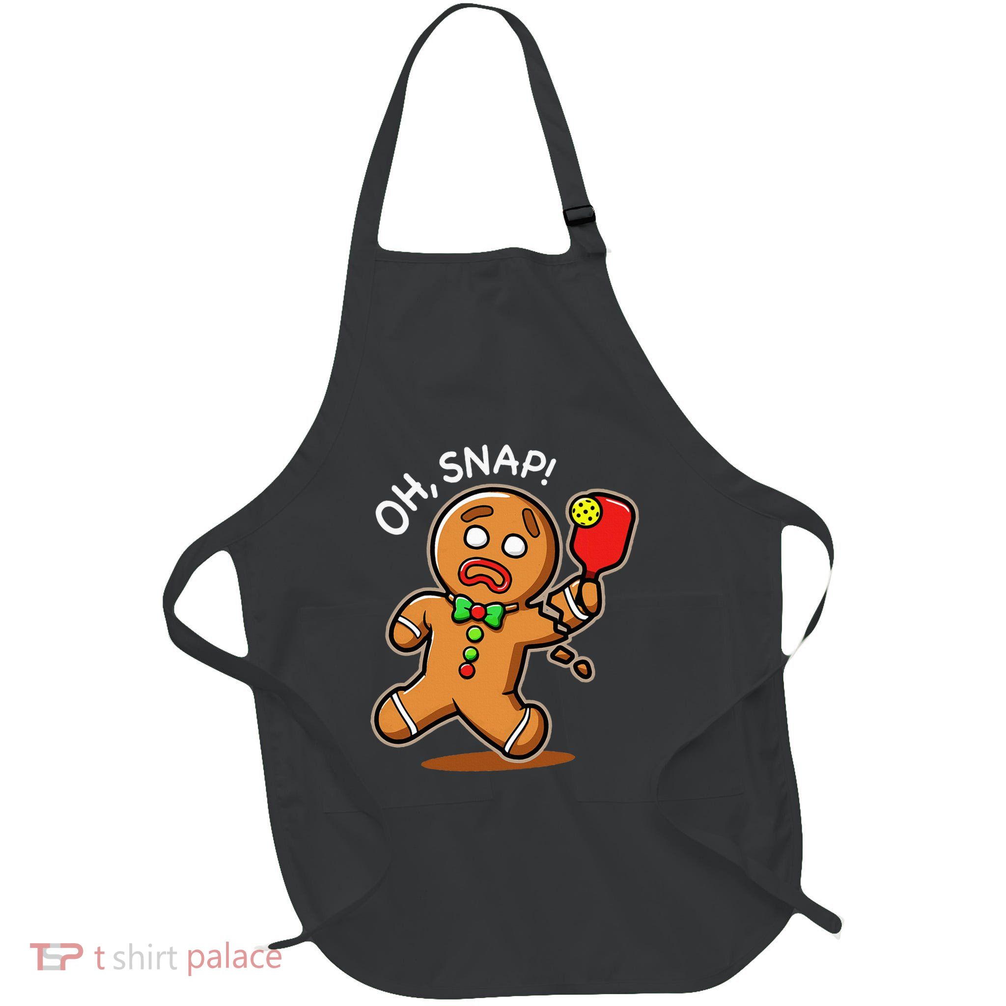 Oh Snap Funny Gingerbread Man Playing Pickleball Full-Length Apron With Pockets