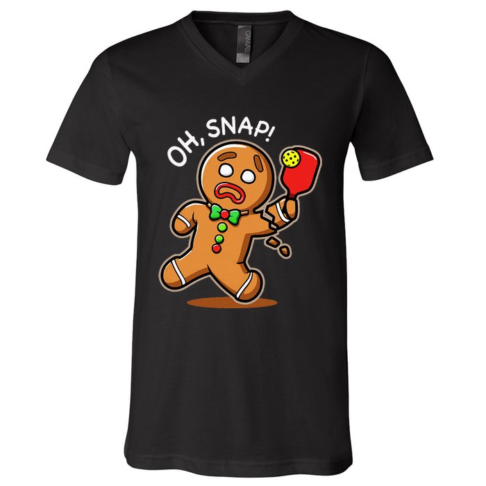 Oh Snap Funny Gingerbread Man Playing Pickleball V-Neck T-Shirt