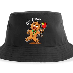 Oh Snap Funny Gingerbread Man Playing Pickleball Sustainable Bucket Hat