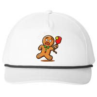 Oh Snap Funny Gingerbread Man Playing Pickleball Snapback Five-Panel Rope Hat