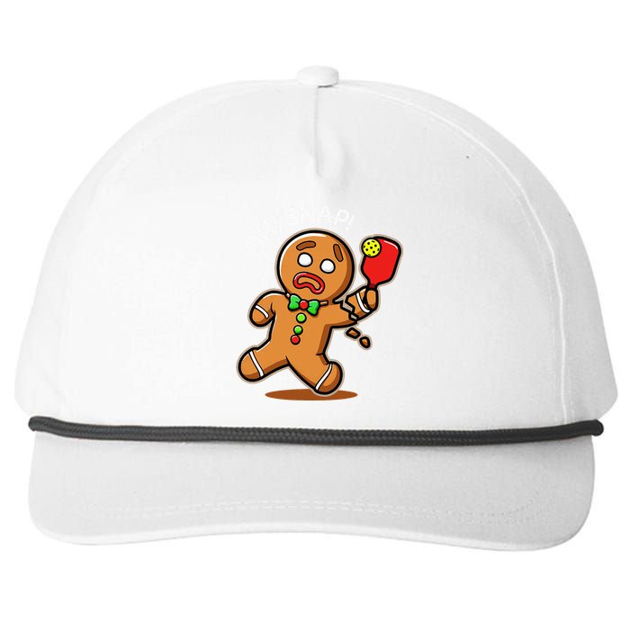 Oh Snap Funny Gingerbread Man Playing Pickleball Snapback Five-Panel Rope Hat