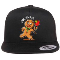 Oh Snap Funny Gingerbread Man Playing Pickleball Flat Bill Trucker Hat