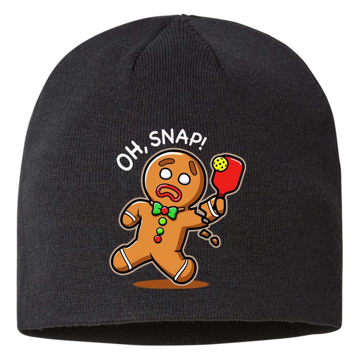 Oh Snap Funny Gingerbread Man Playing Pickleball Sustainable Beanie