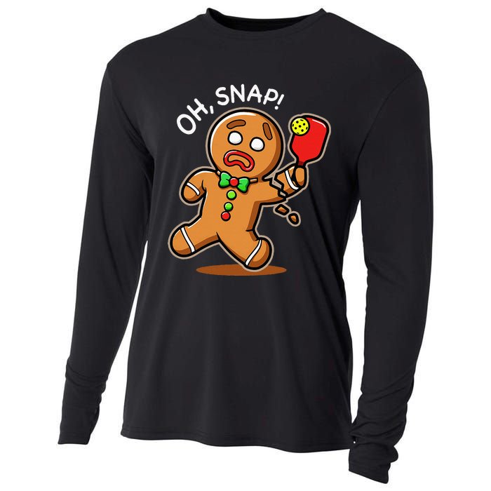 Oh Snap Funny Gingerbread Man Playing Pickleball Cooling Performance Long Sleeve Crew