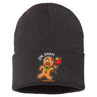 Oh Snap Funny Gingerbread Man Playing Pickleball Sustainable Knit Beanie